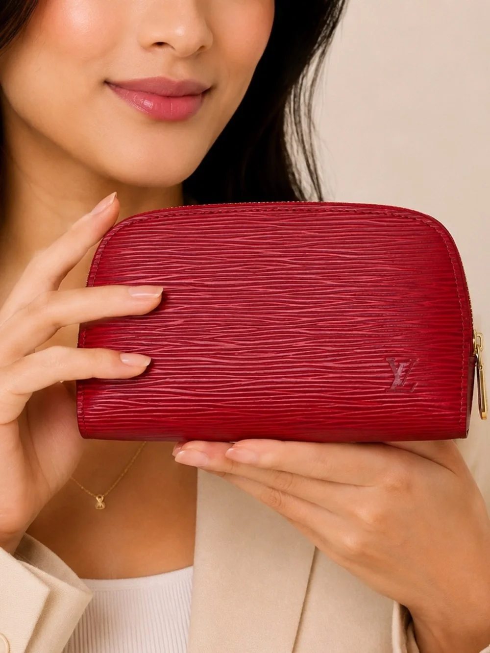 Louis Vuitton Dauphine PM Pouch in Red Epi Leather with Gold Hardware